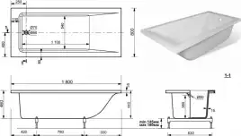 Ванна из искусственного мрамора Aquanet Bright Stone 180х80 AQ-00332885