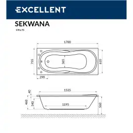 Акриловая ванна Excellent SEKWANA 170х75 WAEX.SEK17WH прямоугольная, Белая