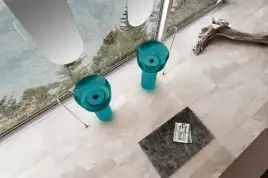 Раковина напольная ABBER KRISTALL 45х45х90 AT2702Aquamarin-H, круглая, бирюзовая