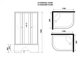 Душевая кабина Niagara Eco 110х80х195 E110/80/40L/TN/BK высокий поддон, без гидромассажа
