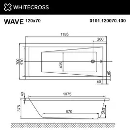Акриловая ванна WHITECROSS Wave 120x70 белая, 0101.120070.100