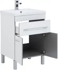 Тумба под раковину Aquanet Верона 58 белый (напольная 1 ящик 2 дверцы) 182507