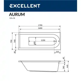 Акриловая ванна Excellent AURUM 170х70 WAEX.AUR17WH прямоугольная, Белая