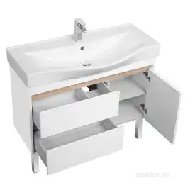 Тумба под раковину Aquaton Нортон 100 1A249001NT010 подвесная цвет, белый глянец / дуб эндгрейн