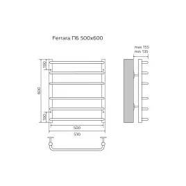 Полотенцесушитель водяной Azario Ferrara 50х60 AZ09156 П6 нижнее подключение 1/2