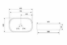 Раковина накладная ABBER BEQUEM 80х40х13,5 AC2110MW, овальная, белая матовая
