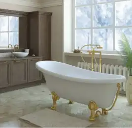 Ванна из искусственного мрамора Aquanet Family Stone Classic 160x80 ножки золото AQ-00368586