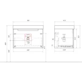 Тумба с раковиной подвесная Aqwella Vancouver 70 VAN01071, с одним ящиком, цвет белый
