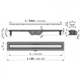 Душевой лоток AlcaPlast APZ20-650 Simple с решеткой под плитку, с рамкой / Нержавеющая сталь