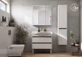 Тумба под раковину Aquaton Нортон 80 1A248901NT010 подвесная цвет, белый глянец / дуб эндгрейн