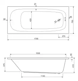 Акриловая ванна Cezares ECO 170х75 ECO-170-75-41-W37 прямоугольная, Белая