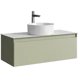 Тумба с раковиной подвесная Aqwella Geometria 100 GE01101SH+STG1014X456MW, со столешницей мрамор белый, цвет зеленый шалфей