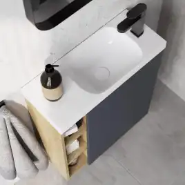 Тумба с раковиной подвесная Aqwella 5 Stars Alba 60 см, ALB0106RLS+ALB0706WM, цвет Камень натуральный