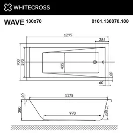 Акриловая ванна WHITECROSS Wave 130x70 белая, 0101.130070.100