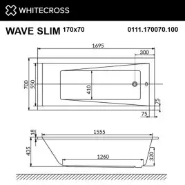 Акриловая ванна Whitecross Wave Slim 170х70 0111.170070.100 с тонким бортом, встраиваемая, Белая