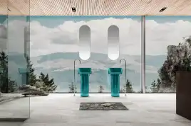 Раковина напольная ABBER KRISTALL 45х45х90 AT2702Aquamarin, круглая, бирюзовая