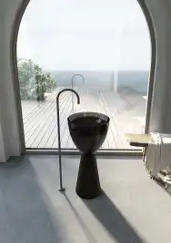 Раковина напольная ABBER KRISTALL 45х45х90 AT2703Onyx-Black, круглая, черный/черный матовый