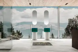 Раковина напольная ABBER KRISTALL 45х45х90 AT2701White-Aquamarin-H, круглая, белая/бирюзовая