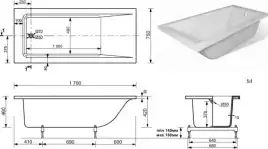 Ванна из искусственного камня Aquanet Bright Stone 170х75 AQ-00332882  Белая глянцевая
