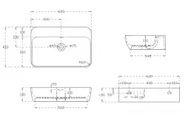 Раковина подвесная ABBER STEIN 60х40х14 AS2654, прямоугольная, белая матовая