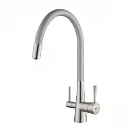 Смеситель для кухни Lemark Comfort LM3075BN-Silver с подключением к фильтру с питьевой водой, Никель / Серый