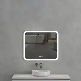 Зеркало с подсветкой AVS Байкал 80x68 см, часы и антипар