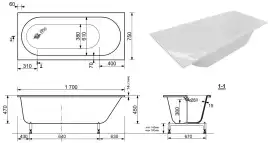 Ванна из искусственного мрамора Aquanet Lotos Stone 170x75 AQ-00338575, тонкий бортик
