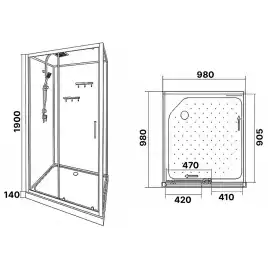 Душевая кабина Loranto 100х100 CS-3010TM/W-100L, низкий поддон, цвет профиля черный