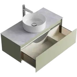 Тумба с раковиной подвесная Aqwella Geometria 100 GE01101SH+STG1014X456GS, со столешницей серый камень, цвет зеленый шалфей