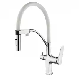 Смеситель для кухни Lemark Comfort LM3074C-White с подключением к фильтру с питьевой водой, Хром / Белый