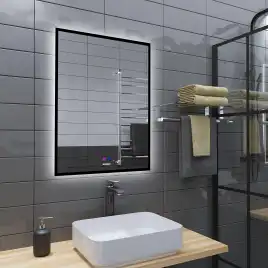 Зеркало Grossman PRAGMA-норма BLACK 70х80 1870802 с подстветкой, сенсорный выключатель, с подогревом, Черный матовый