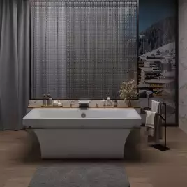 Ванна из литьевого мрамора  Aqua de Marco CRETE 179х79 с хромированным полотенцедержателем Белая 1180WCKRI