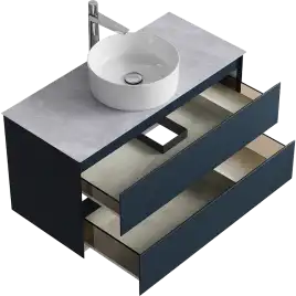 Тумба с раковиной подвесная Aqwella Geometria 100 GE01102GRM+STG1014X456GS, со столешницей серый камень, цвет серый