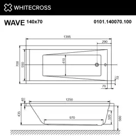 Акриловая ванна WHITECROSS Wave 140x70 белая, 0101.140070.100