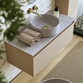 Тумба с раковиной подвесная Aqwella Geometria 100 GE01101MD+STG1014X456GS, со столешницей серый камень, цвет морская дюна