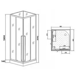 Душевая кабина Loranto 90х90, низкий поддон, Прозрачное стекло, CS-3008TM/W-90R