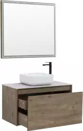 Зеркало Aquanet Nova Lite 90х80 249516 с подстветкой, сенсорный выключатель, Дерево темное