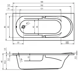 Акриловая ванна Riho FUTURE 180х80 прямоугольная B074001005