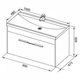Раковина Aquanet Нота 100 284116 прямоугольная, Белая глянцевая