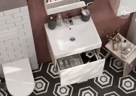 Тумба под раковину Aquaton Асти 55 1A263101AXD70 подвесная цвет, белый глянец / ясень шимо