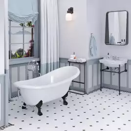 Ванна из литьевого мрамора  Aqua de Marco EDELWEISS 170х78 с чёрными ножками Белая 1170WBlEDE