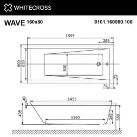 Акриловая ванна Whitecross WAVE 160х80 0101.160080.100 прямоугольная, Белая
