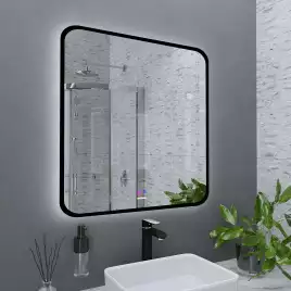 Зеркало Grossman ELEGANS-норма BLACK 80х80 1780802 с подстветкой, сенсорный выключатель, с подогревом, Черный матовый