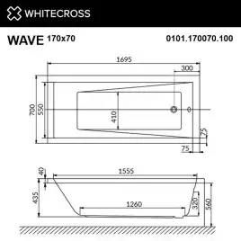 Акриловая ванна Whitecross WAVE 170х70 0101.170070.100 прямоугольная, Белая