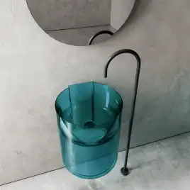 Раковина подвесная прозрачная ABBER KRISTALL 42х42х50 AT2704Aquamarin, круглая, бирюзовая