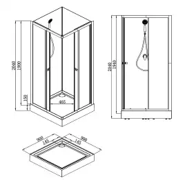 Душевая кабина Loranto NEO 90x90x190 с низким поддоном 15см, профиль черный-матовый, CS-21801BP