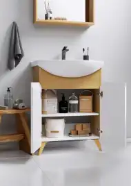 Тумба с раковиной напольная Aqwella Basic 60 см, BAS0106DZ, цвет Дуб золотой