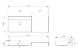 Раковина подвесная ABBER STEIN 120х48х12 AS2628, прямоугольная, белая матовая