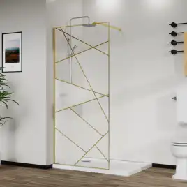 Душевая перегородка Azario Walk-in 120 AZ-271-120-BGL-CGP прозрачное стекло 8 мм с графическим принтом, профиль Золото матовое