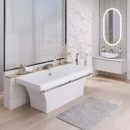 Ванна из литьевого мрамора  Aqua de Marco CRETE 179х79 с хромированным полотенцедержателем Белая 1180WCKRI